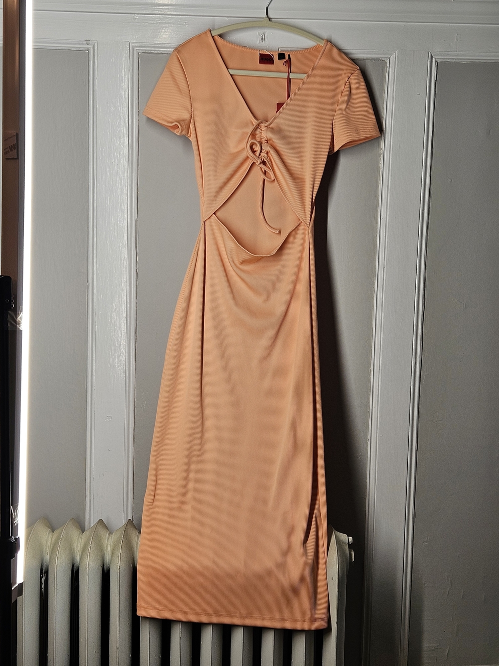 Hugo Boss Peach Cutout Maxi Dress with Front Tie